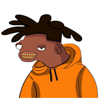 a cartoon of a man with dreadlocks in an orange hoodie